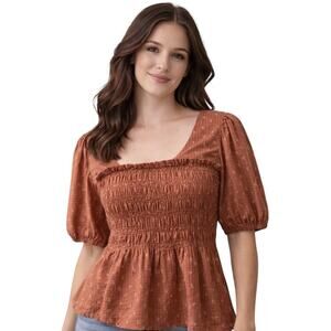 Madewell Copper Brown Smocked Ruffle Top Size 4